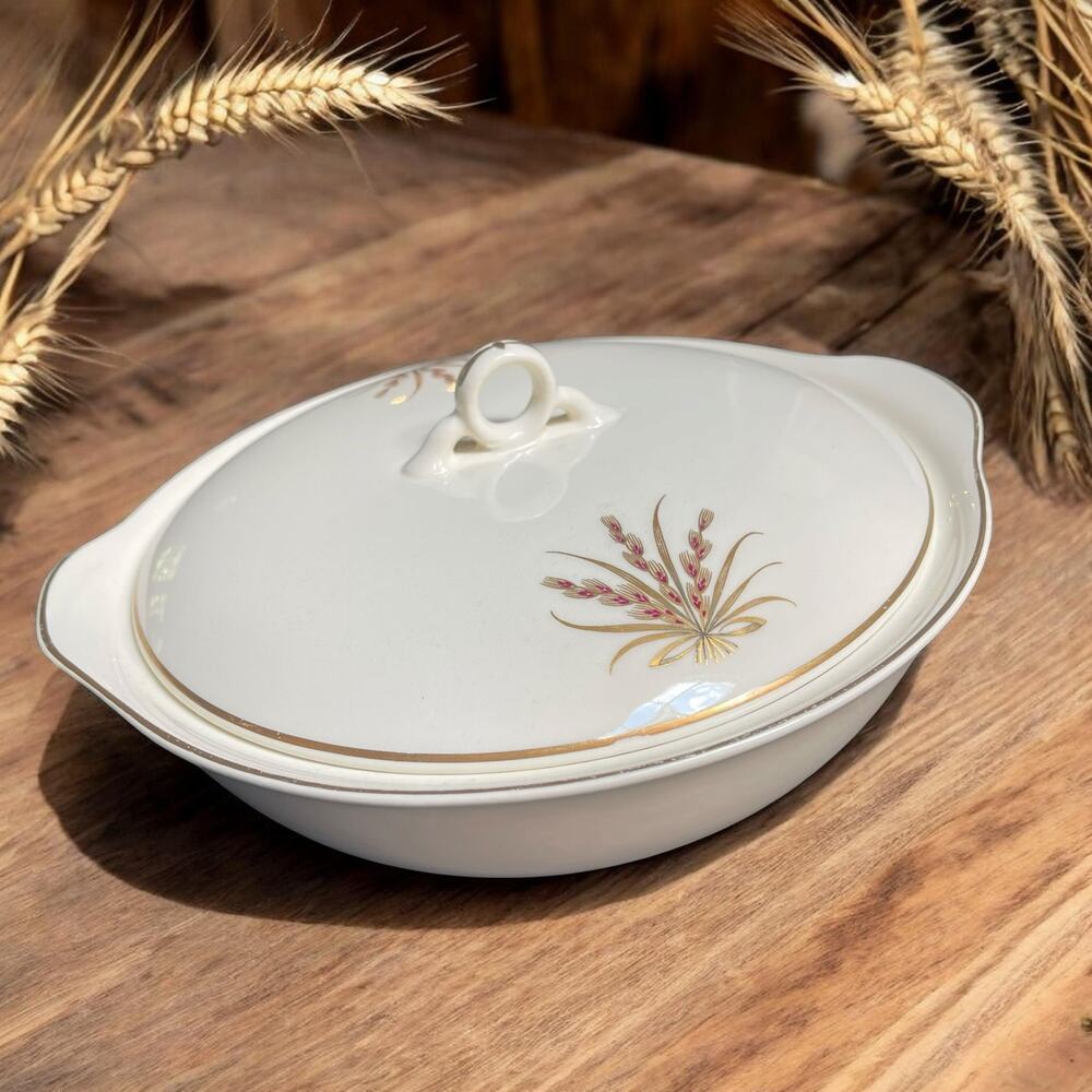 Universal Ballerina Gold Wheat Serving Dish W/ Lid Union Made USA MCM Minimal